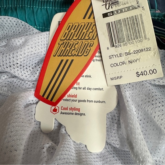 NWT Broken Threads Swim Trunks in Navy with Tiki and Pineapple Print, Size M - Picture 5 of 5